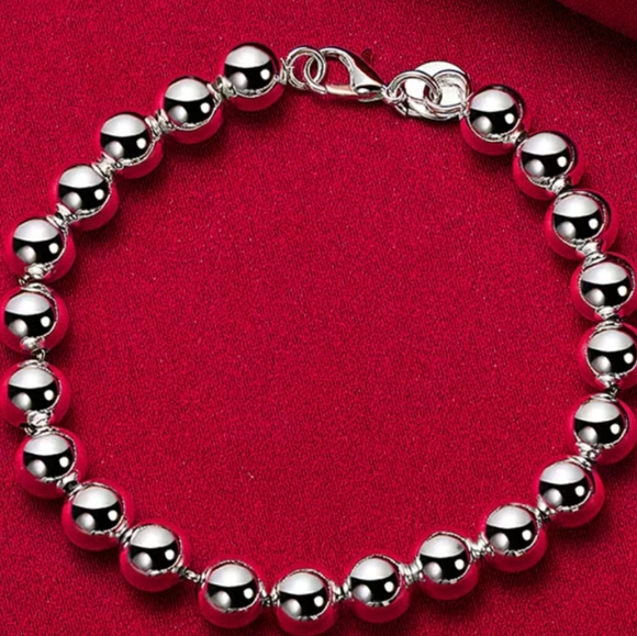.925 stamped Silver plated beaded ball bracelet - Picture 1 of 9